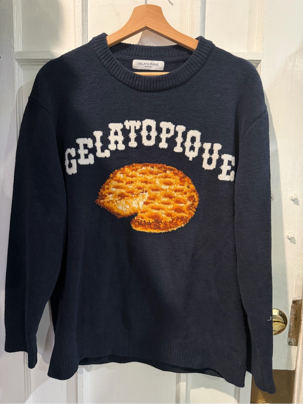 Gelato Pique Men’s Navy Logo Knit Sweater with Orange Graphic